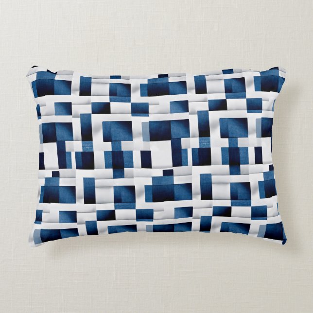 Modern Blue Squares Repeating Pattern Accent Pillow (Front)