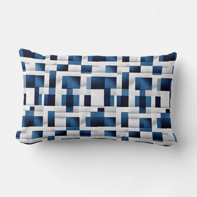 Modern Blue Squares Repeating Pattern Lumbar Pillow (Front)