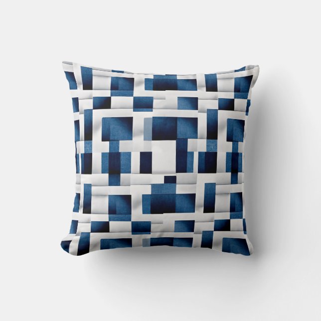 Modern Blue Squares Repeating Pattern Throw Pillow (Front)