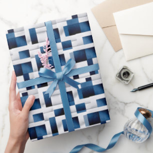 Modern Blue Squares Repeating Pattern Wrapping Paper