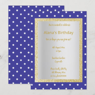 MODERN BLUE Star  ALL OCCASION PARTY Gold silver Invitation