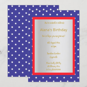 MODERN BLUE Star  ALL OCCASION PARTY Gold silver Invitation