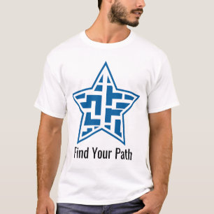 Modern Blue Star Maze Geometric Pattern T-Shirt