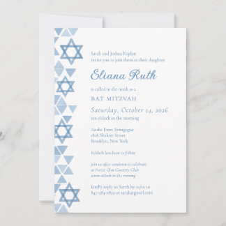 Modern Blue Star of David Bat Mitzvah  Invitation