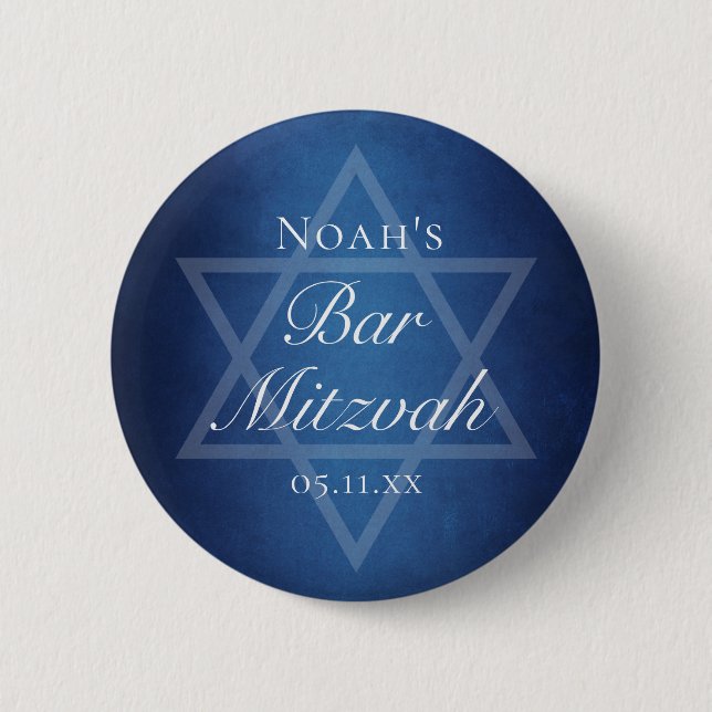 Modern Blue Star of David Formal Bar Mitzvah Party 2 Inch Round Button (Front)
