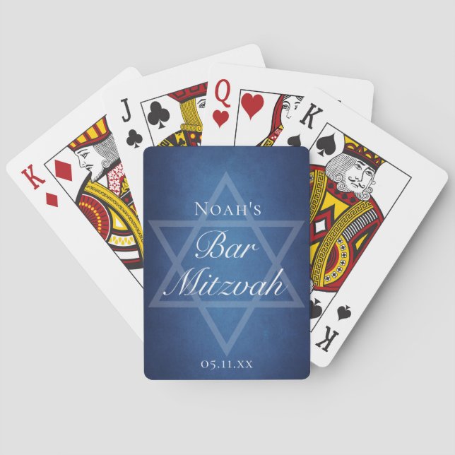 Modern Blue Star of David Formal Bar Mitzvah Party Playing Cards (Back)