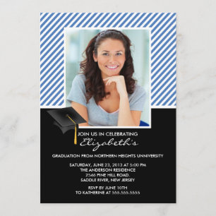 Modern Blue Stripe Graduation Party Announcement