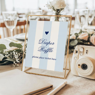Modern Blue Stripe Heart Valentine Raffle Poster