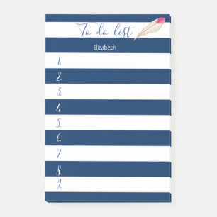 Modern  Blue Striped,Feather ,To Do List Post-it Notes