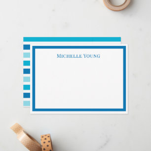 Modern Blue Striped Personalized Name Note Card