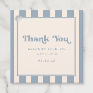 Modern Blue Striped Thank You Boy Baby Shower Favour Tags