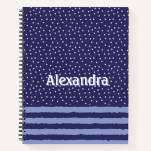 Modern Blue Stripes And Dots Personalized Notebook