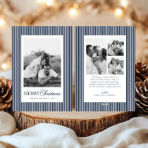 Modern Blue Stripes Christmas Family 4 Photos