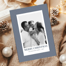 Modern Blue Stripes Christmas Family 4 Photos