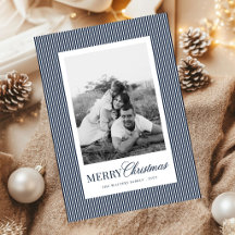 Modern Blue Stripes Christmas Family 4 Photos