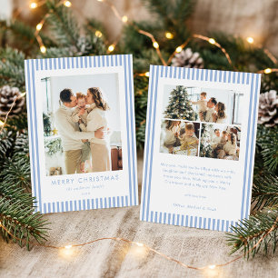 Modern Blue Stripes Christmas Family Photo Holiday Card