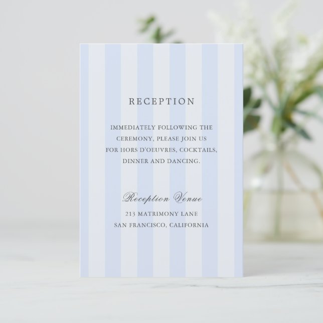 Modern Blue Stripes Elegant Wedding Enclosure Card (Standing Front)