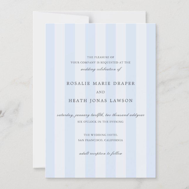 Modern Blue Stripes Elegant Wedding Magnetic Invitation (Front)