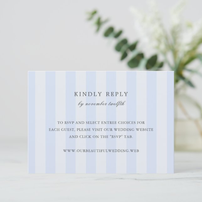 Modern Blue Stripes Elegant Wedding RSVP Card (Standing Front)