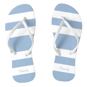 Modern Blue Stripes Name Flip Flops