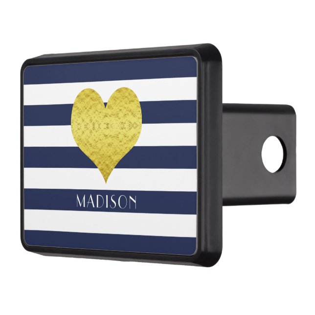 Modern Blue Stripes Name Trailer Hitch Cover (Left)