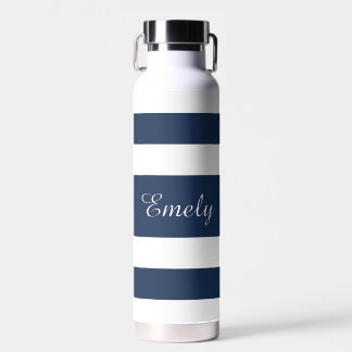 Modern Blue Stripes Name Water Bottle