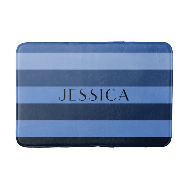 Modern Blue Stripes Pattern Bath Mat (Front)