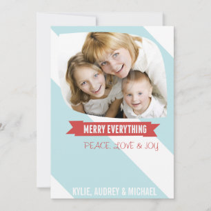 Modern Blue Stripes with Ribbon Photo Holiday Card