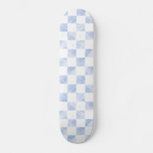 Modern Blue strokes Checkered White Pattern Skateboard