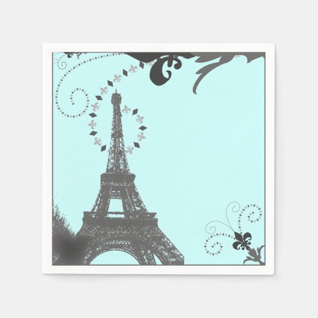 modern  blue swirls vintage Paris Eiffel Tower Napkin (Front)