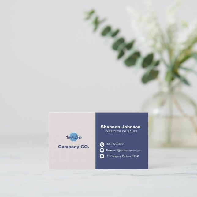 Modern Blue & Tan Business Card (Standing Front)
