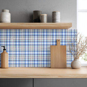 Modern Blue Taupe Tartan Plaid Pattern Tile