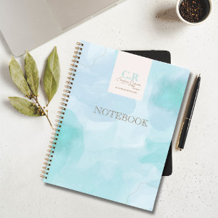Modern Blue Teal Watercolor Business Notebook