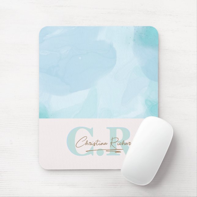 Modern Blue Teal Watercolor Mouse Pad (With Mouse)