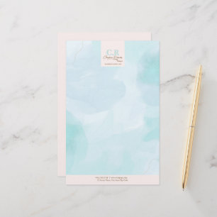 Modern Blue Teal Watercolor Stationery