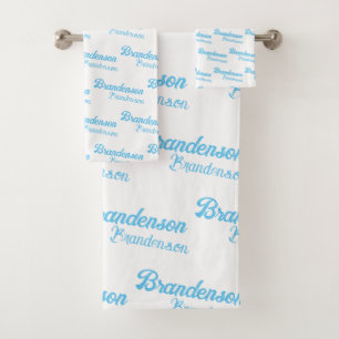 Modern Blue Text name  Calligraphy Bath Towel Set
