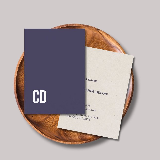 Modern Blue Texture Beige Bold White Monogram Business Card (Creator Uploaded)