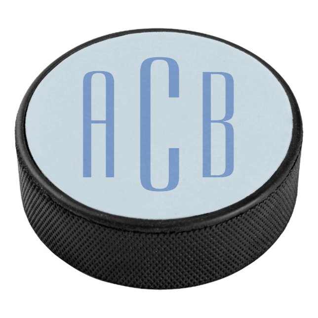 Modern Blue Three Letter Monogram Hockey Puck (3/4)