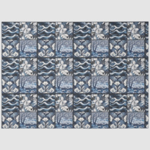 Modern Blue Tile Decoupage Tissue Paper