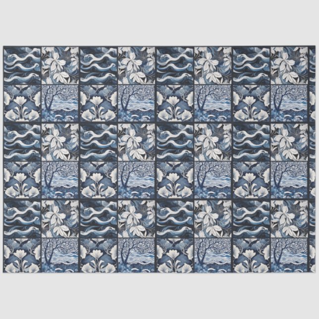 Modern Blue Tile Decoupage  Tissue Paper (Front)