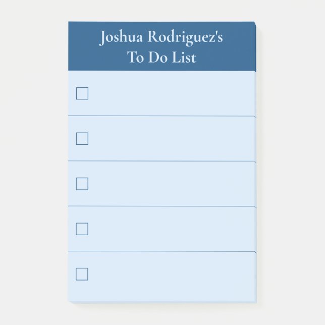 Modern Blue To Do List with Name Post-it Notes (Front)