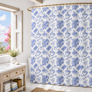 Modern Blue Toile Cacao and Chocolate Pattern