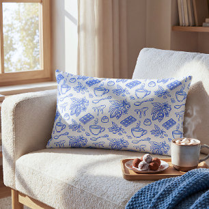 Modern Blue Toile Cacao and Chocolate Pattern Lumbar Pillow