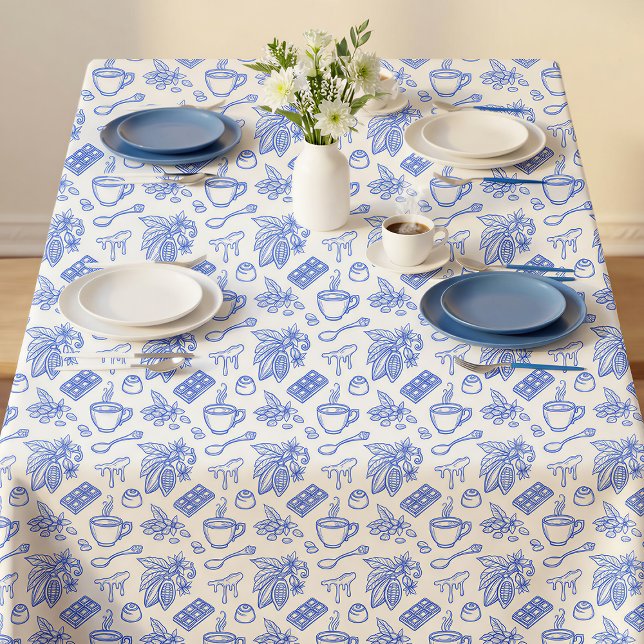 Modern Blue Toile Cacao and Chocolate Pattern Tablecloth (Creator Uploaded)