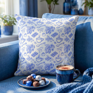 Modern Blue Toile Cacao and Chocolate Pattern Throw Pillow