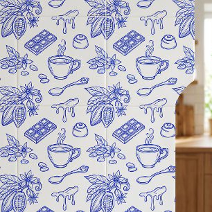 Modern Blue Toile Cacao and Chocolate Pattern Tile