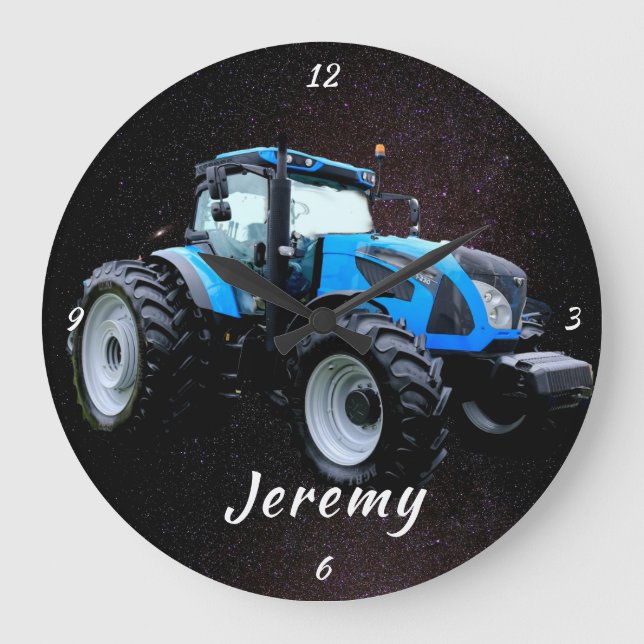 Modern Blue Tractor  Round Clock (Front)