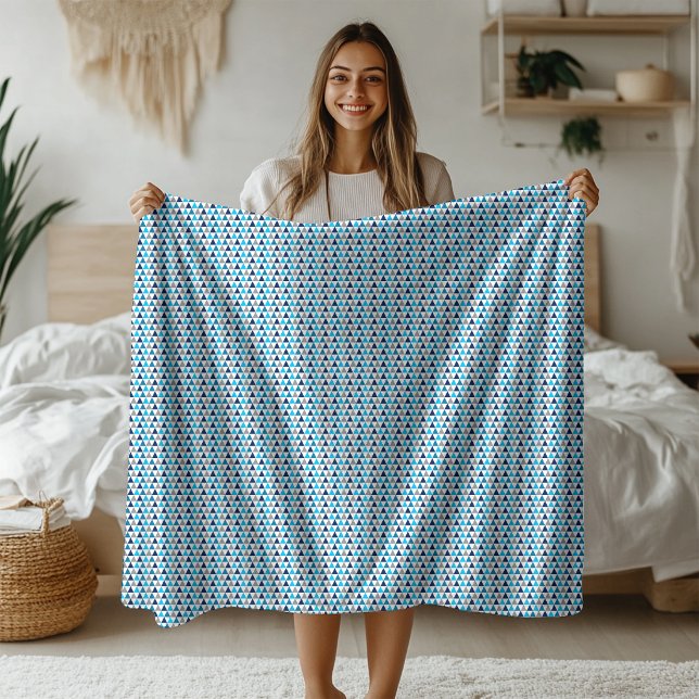 Modern Blue Triangles Geometric Pattern Sherpa Blanket (Creator Uploaded)