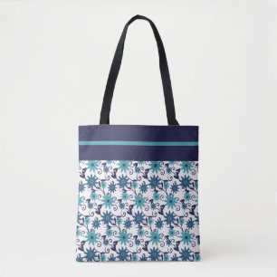 Modern Blue Turquoise Floral Pattern tote bag