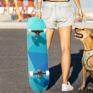 Modern Blue Turquoise Shade Geometric Pattern  Skateboard